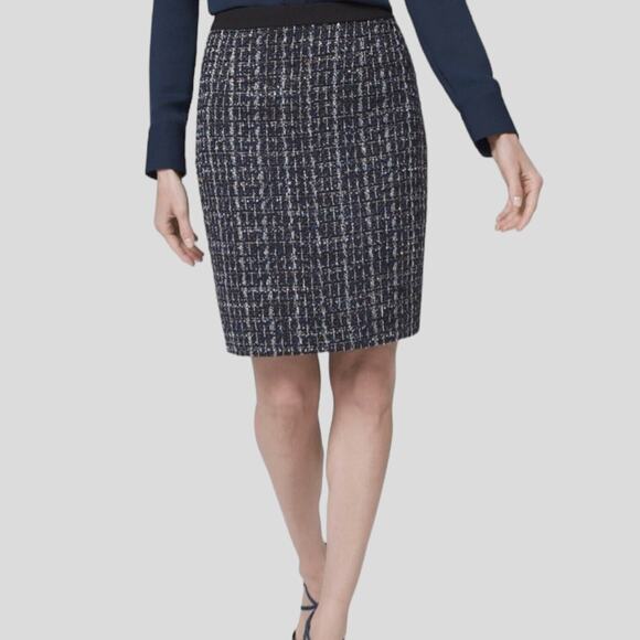 WHITE HOUSE BLACK MARKET Wool Blend Tweed Pencil Skirt Metallic Career Black 10 - Picture 2 of 14